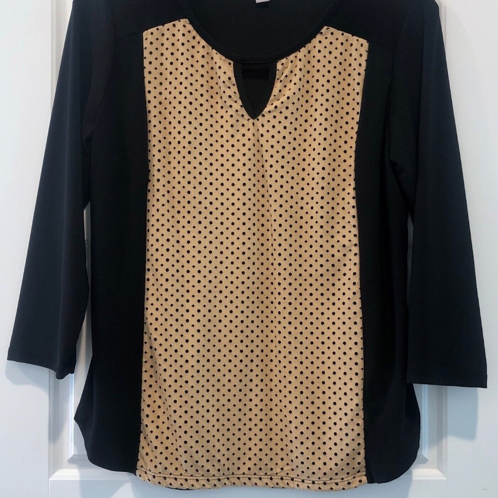 Women's cb Established 1962 Black/Tan Keyhole 3/4 Sleeve Top Size PL - Picture 2 of 7
